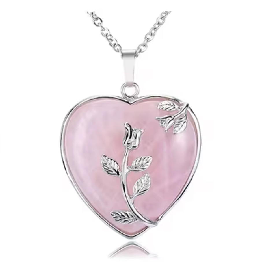Heart Rose Quartz Simulated Pendant Necklace - New